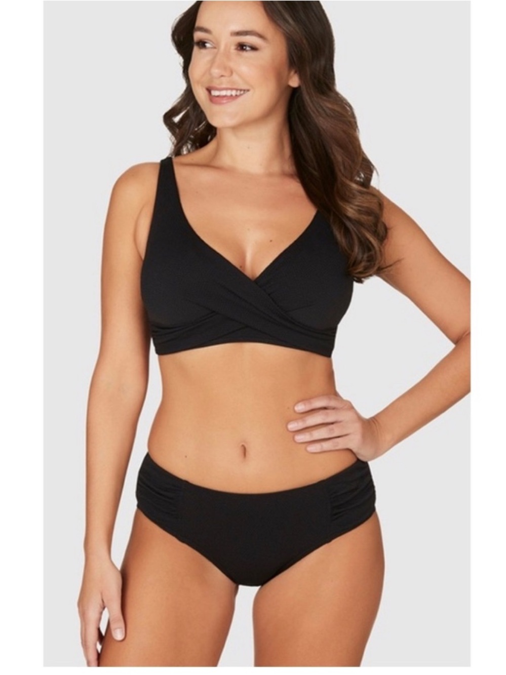 NWT Nip Tuck Must Have Louisa Top & Bottoms Textured Bikini Set Black Size 4